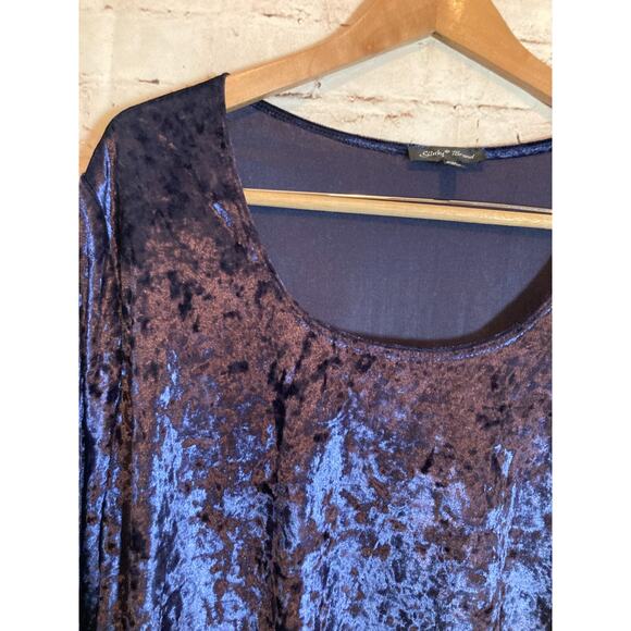 Slinky Brand Top Womens 2X Midnight Blue Crushed Velvet Pullover Tunic Stretch - Picture 4 of 13